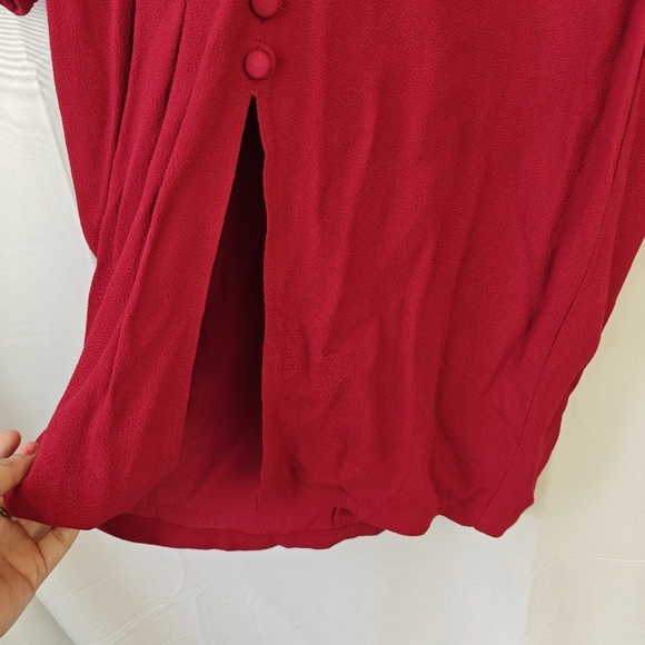 Reformation Mini Dress Slit Button Up Long Sleeve Deep V In Red Size 4 Women's - Picture 4 of 13
